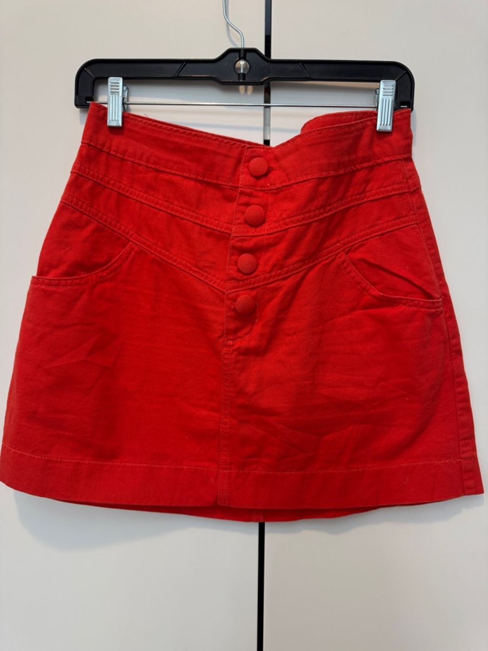 Red Button-Front Mini Skirt